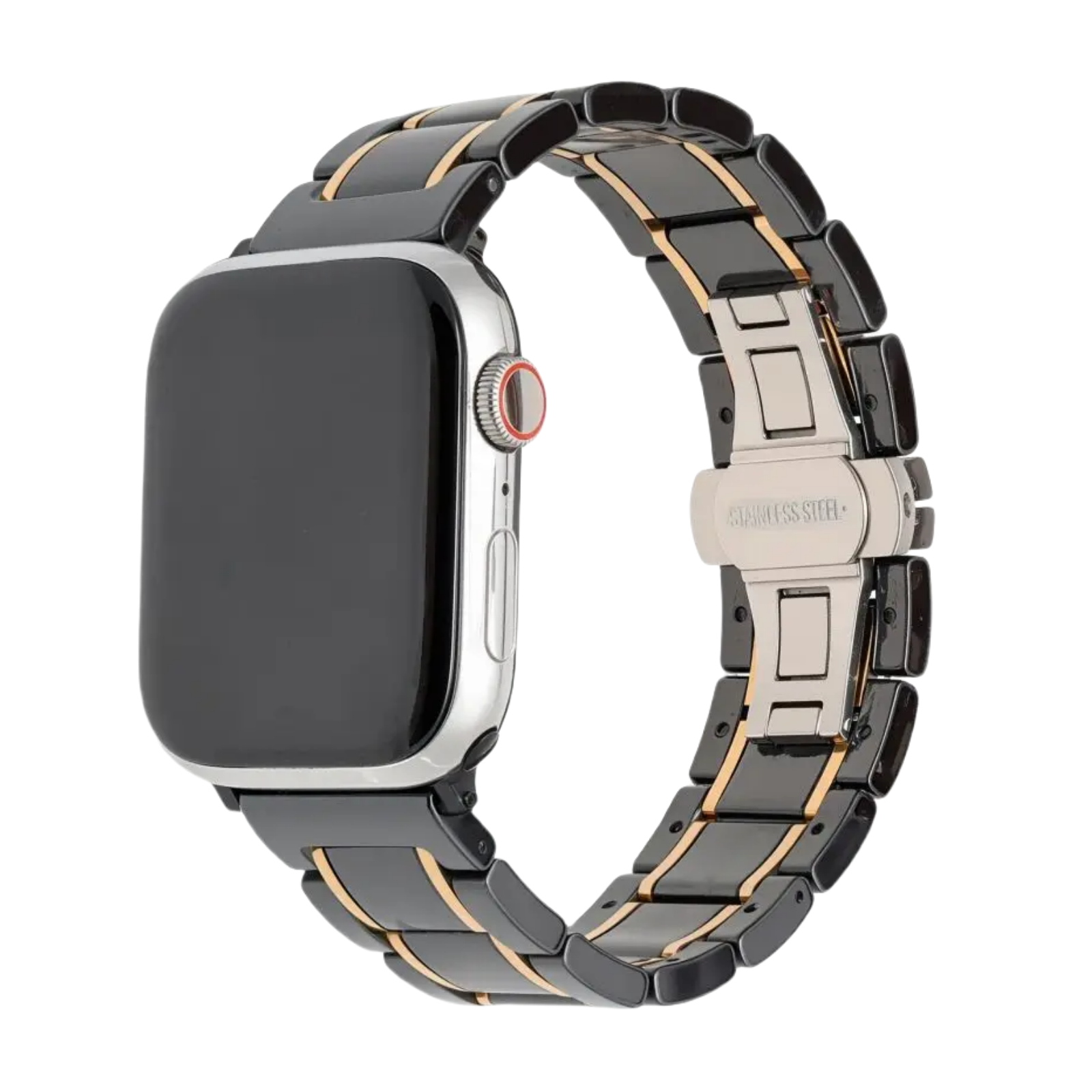Black Five-Bead Ceramic and Stainless Steel Apple Watch Band (3)