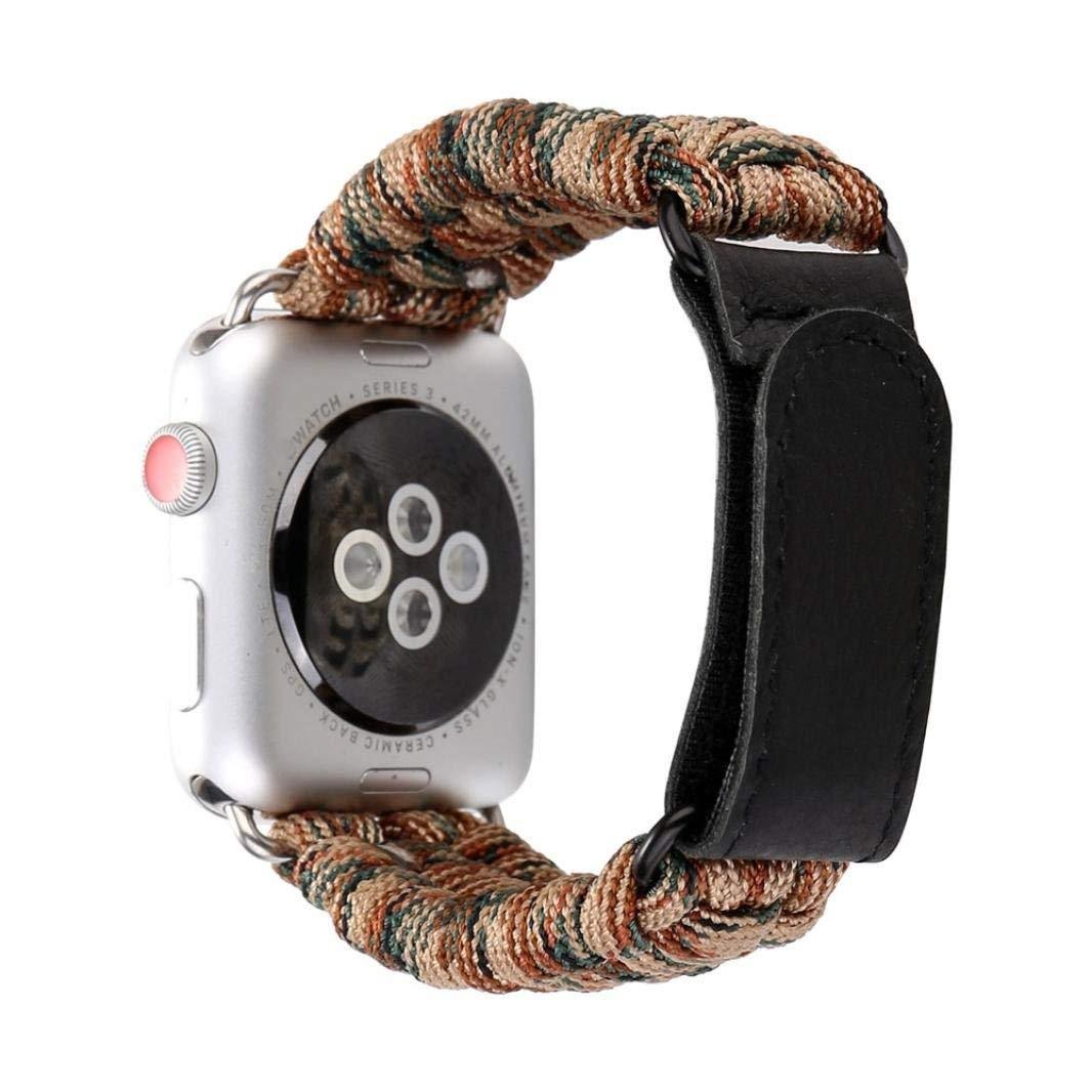 Paracord Nylon & Leather Buckle Strap with Velcro for Apple Watch (2)